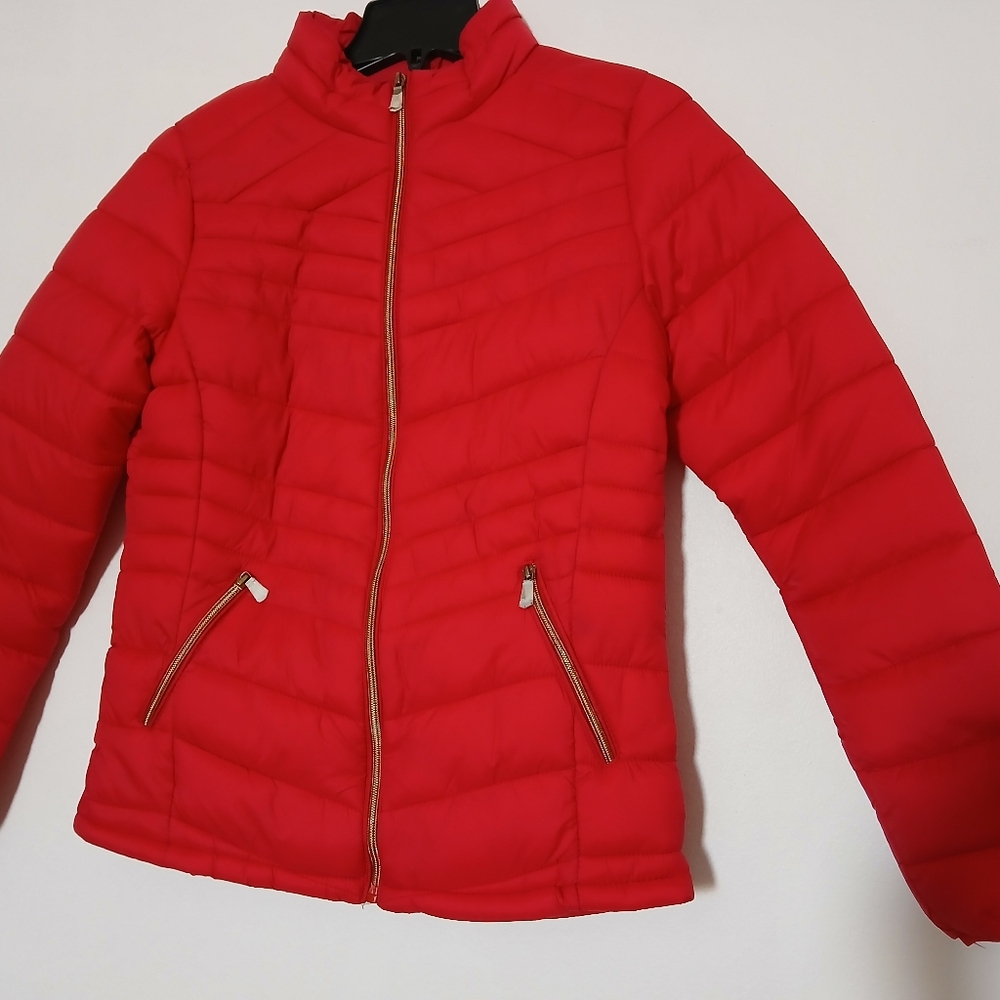 POLU Women's Bold Red Puffer Coat Size L  2 Pocket NEW - Picture 6 of 12